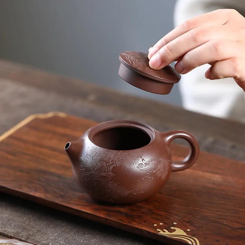190ml Yixing Purple Clay Teapot Household Handmade Xishi Tea Pot Beauty Tea Infuser Kettle Chinese Raw Ore Zisha Tea Set Teaware