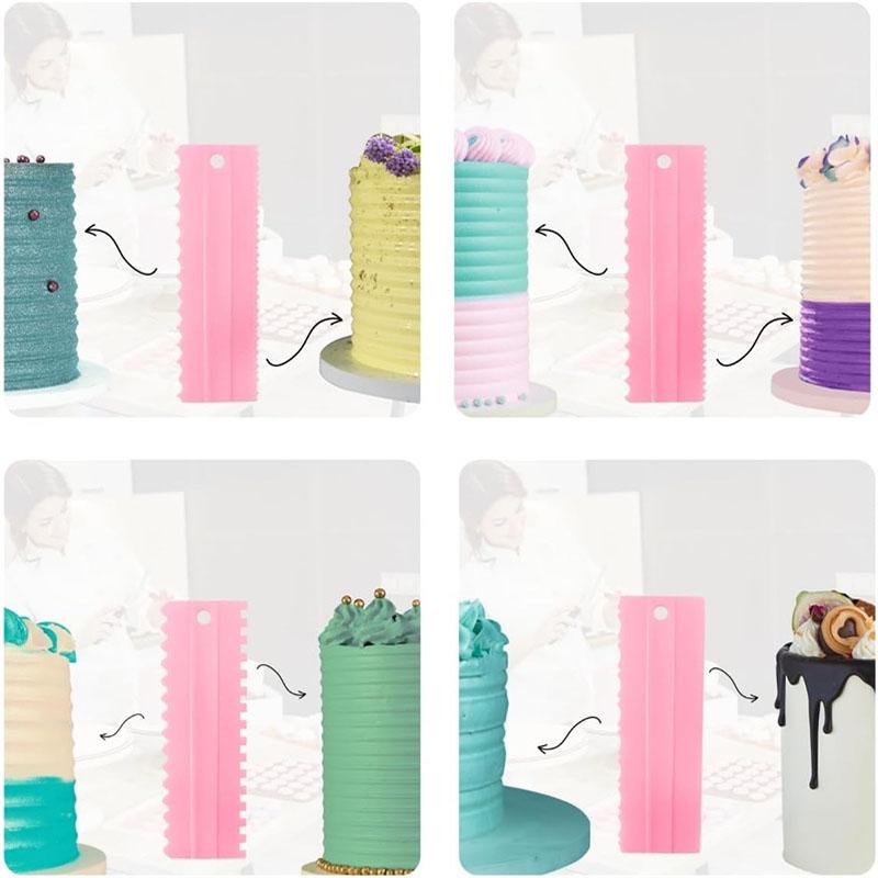 4pcs Plastic Double Sided Tooth Cake Scraper Set Sawtooth Scraper Polisher Butter Mousse Cream Cake Edge Kitchen DIY Baking Tool