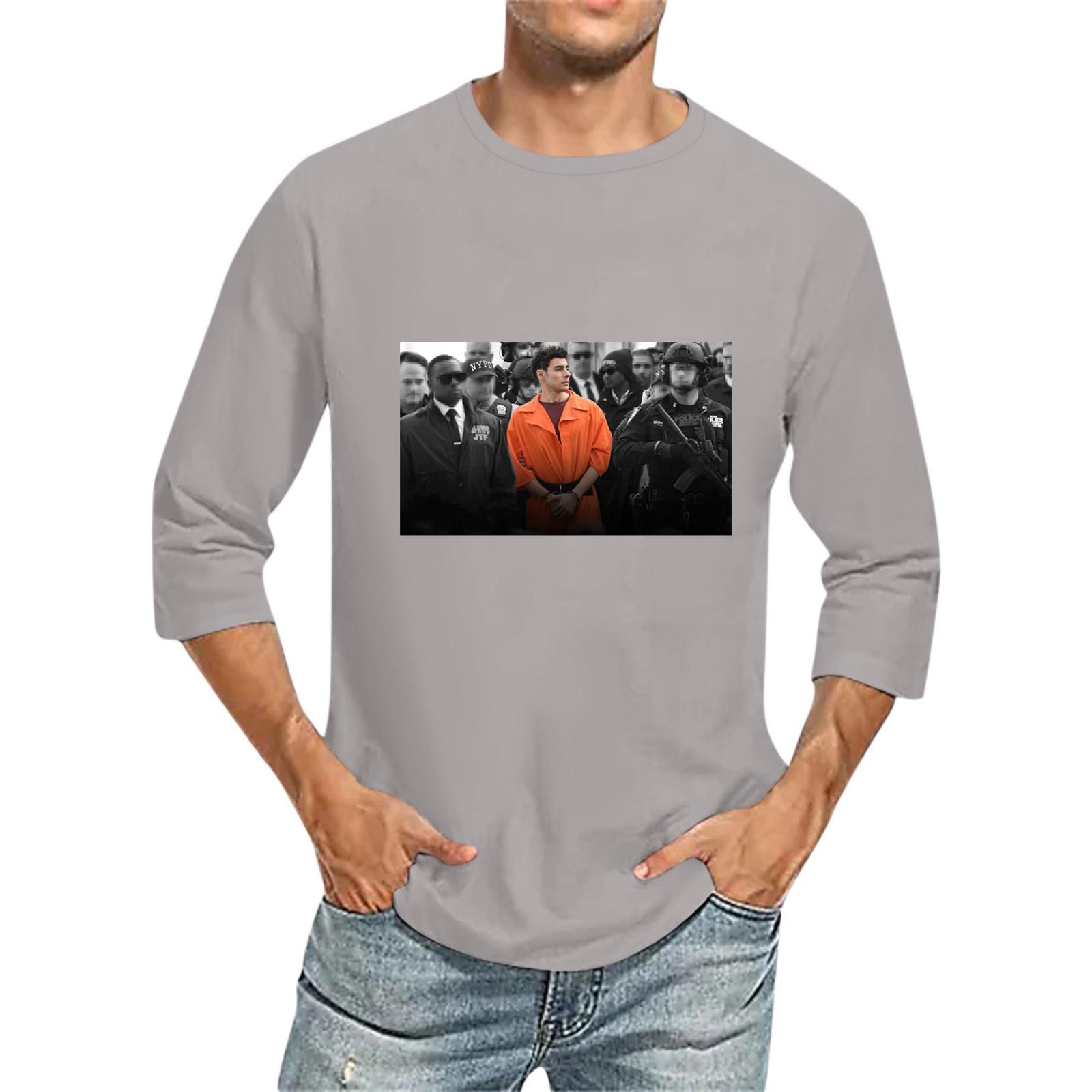 

Мужская футболка с круглым вырезом и рукавом семь четвертей, мужская повседневная свободная футболка с рукавом семь четвертей XXL