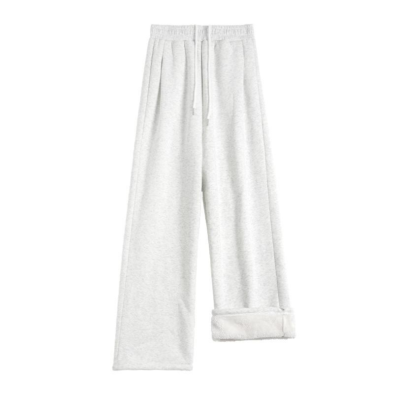 Lamb Wool Wide-leg Pants Women's Autumn and Winter New Thickened Thermal Cotton Pants Small Tied Feet Fleece Sweatpants