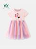26-year Spring/Summer Kids' Rainbow Mesh Dress - Sweet Print, Round Neck, Short Sleeve, In Stock