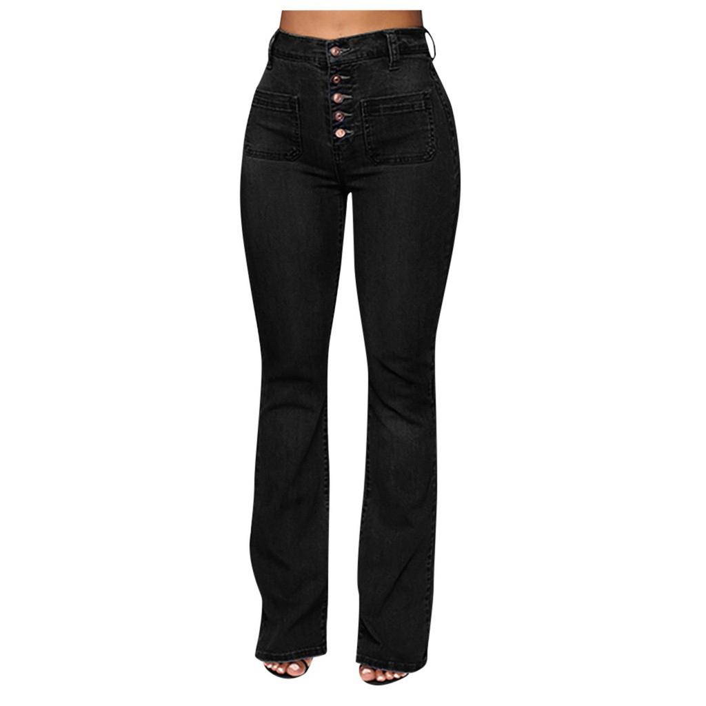 Women's Fashion Solid Color Washed Casual High-Waisted Jeans