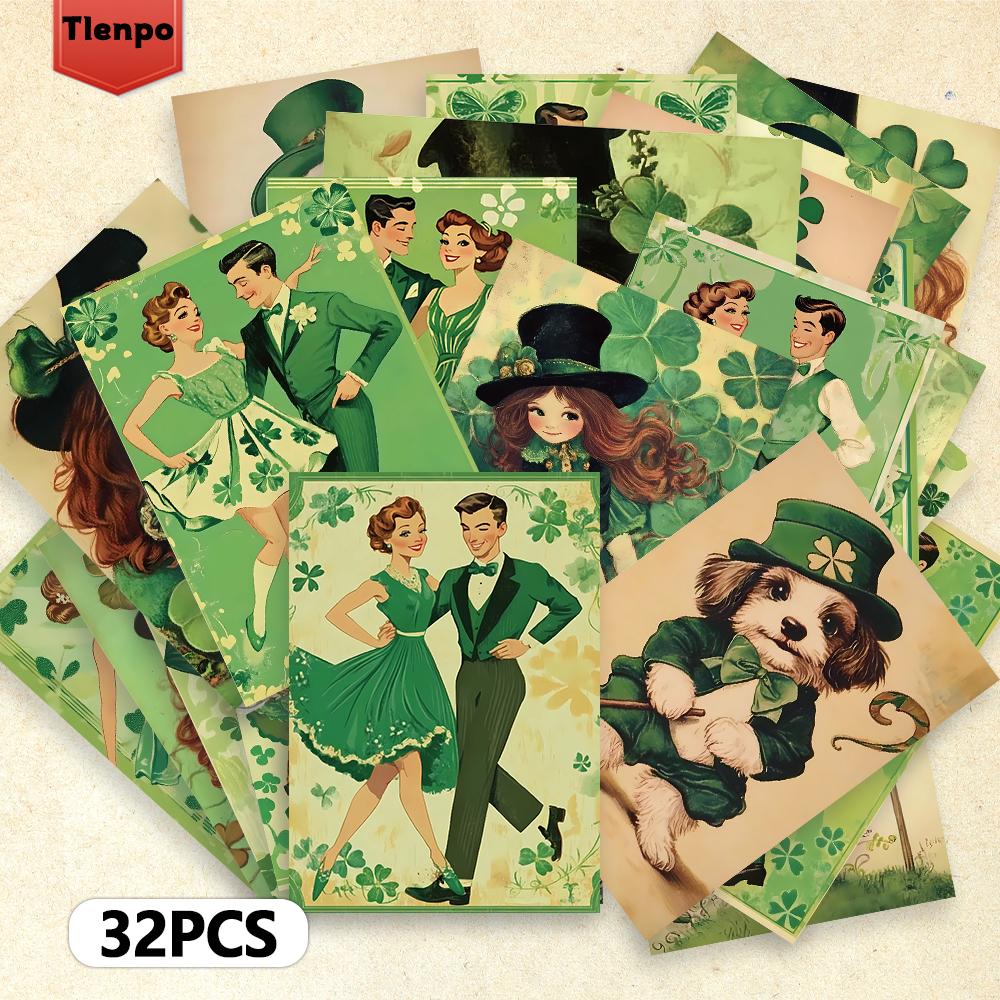 32pcs, Vintage St. Paddy's Day Postcards, Tricky Postcards, Message Cards, Cards, DIY Postcards, Collectible Holiday Decorations