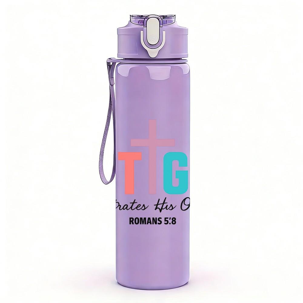 1PC But God Bold Pink Letter Print 750ml Color Plastic Sports Water Bottle Leakproof Flip Straw Lid Suitable for Sports Office Home Use