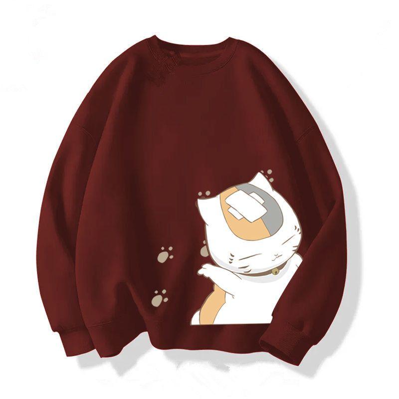 Trendy Brand Collaboration Cat Teacher Summer Friends Account Round Neck Sweatshirt Unisex Ins Autumn and Winter Couple Loose Top