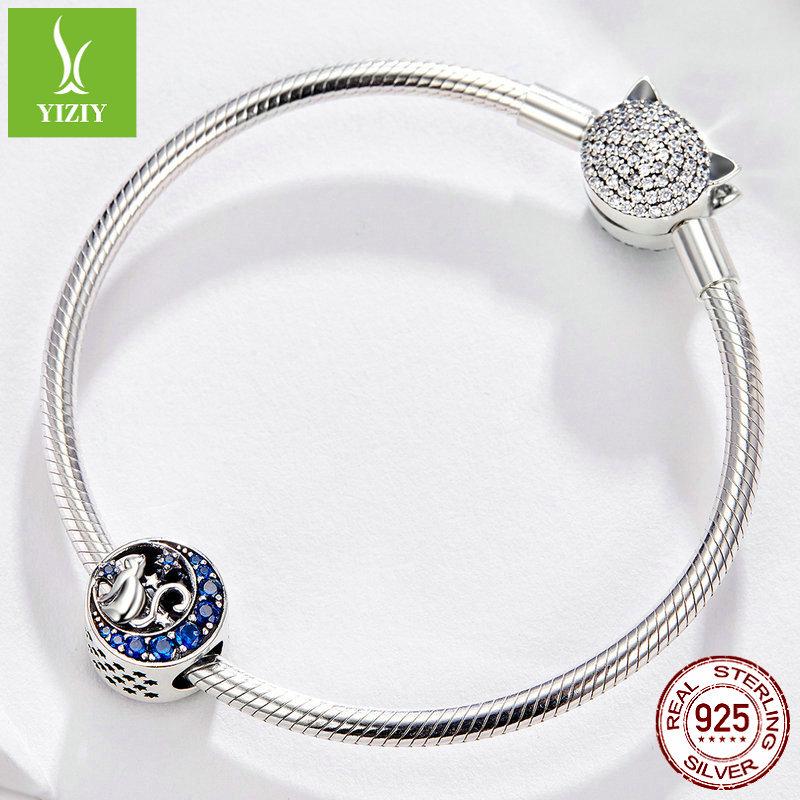 Charm 925 Sterling Silver Loose Beads Moon Cat Fashion Eating Beaded Bracelet Accessories
