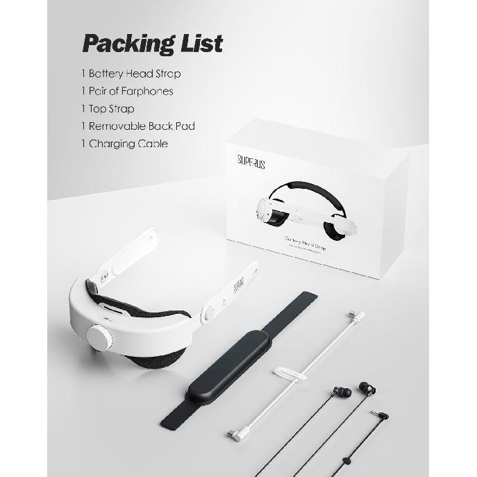 SUPERUS Battery Head Strap for Quest 3S/Quest 3 with Earphones - Adjustable Elite Strap Replacement Accessories for Meta/Oculus Quest 3S/Quest 3 -
