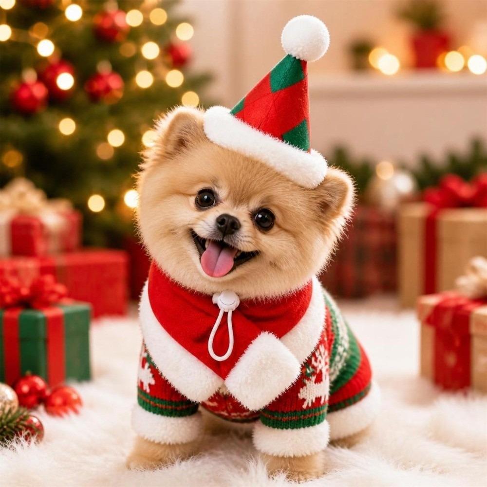 2Pcs/Set Winter Dog Scarf Collar Christmas Cat Scarf Hat Cute Pet Neck Warmer for Puppy Kitten