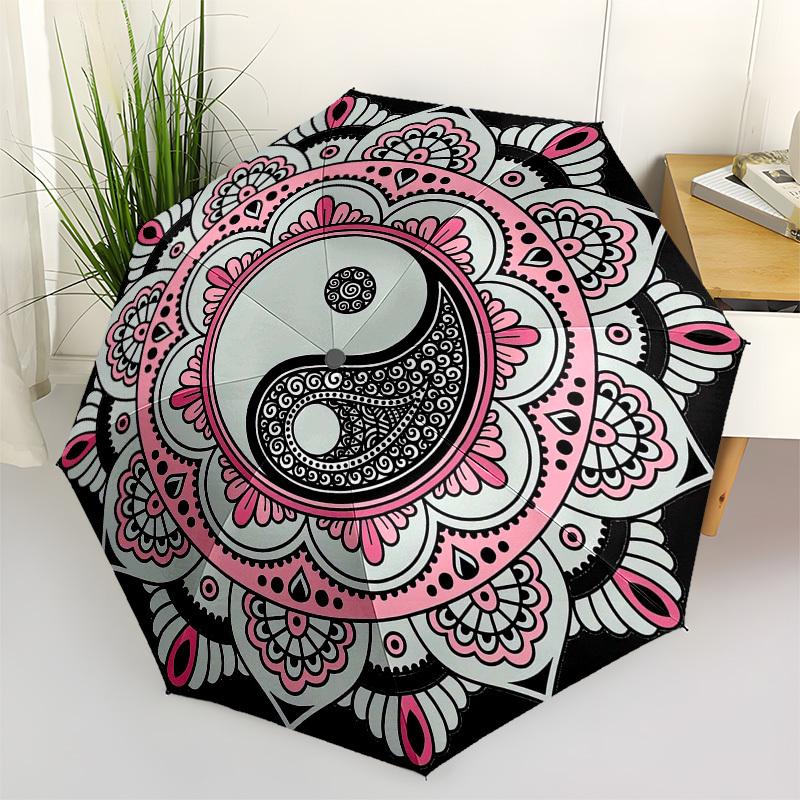 

1pc Yin Yang Mandala Design Umbrella with Plastic Handle,Vibrant Cartoon Pattern,Multi-functional UmbrellaPT074
