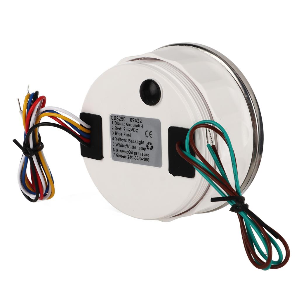 4in1 85mm Guage Multifunction Fuel Level Oil Pressure Water Temp Volt Meter DC 9‑32V for Car RV Boat Motorcycle White