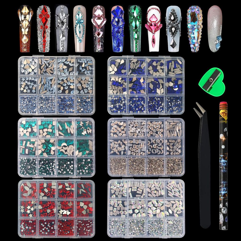 Professional Resin Rhinestones Nail Art Supplies 12Compartment For Customized Manicure And Pedicure Resin Nail Gems