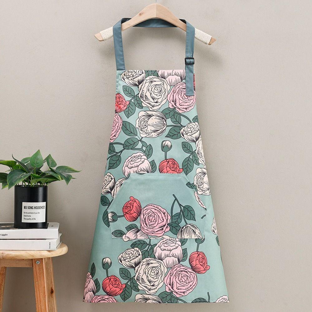 Rose Print Work Apron PVC Kitchen Coking Apron Waterproof Apron  Barber Carpenter Florist