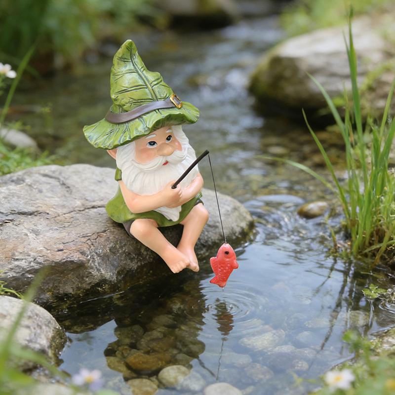 Garden Gnome Outdoor Statue, Gnome Decoration For Yard Fishing Gnome Statue Outdoor Garden Decor, Fishing Guy For Waterfalls
