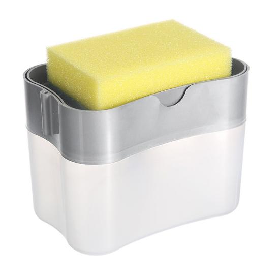 2 in 1 Kitchen Sink Soap Liquid Dispenser Box Easy Press Dishwash Liquid Box with Dishcloths Pot Sponge Brush