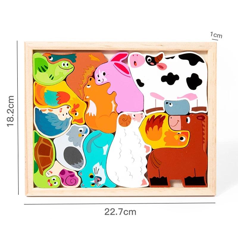 Heißes Neues 3D Puzzle Holzspielzeug Baby Lernen Pädagogisches Handgreifbrett Cartoon Tier Obst und Gemüse Puzzle Spielzeug Geschenke