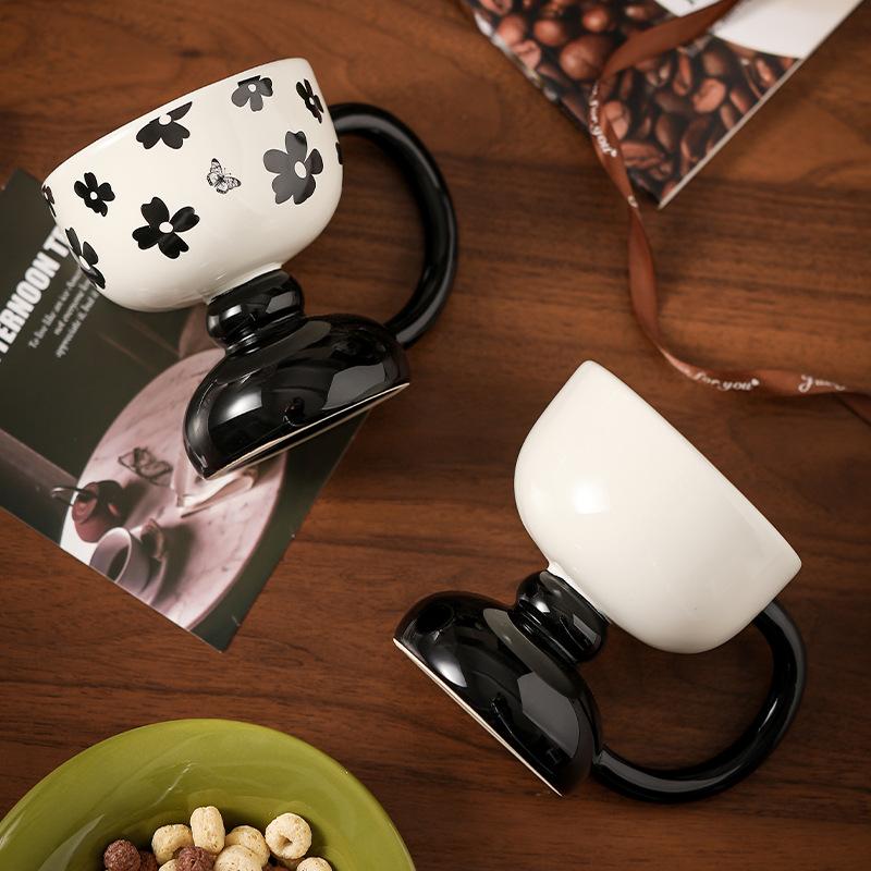 Retro Keramiktasse Handbemalt Hohe Kaffeetasse mit Henkel Tasse Milch Haferflocken Eiswasserbecher Küchenzubehör Trinkgeschirr Geschenk