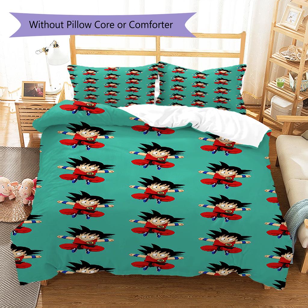Son Goku Pattern Bedding,Quilt Set Quilt Cover Pillowcase Home Birthday Gift (1 * Duvet Cover + 2 * Pillowcase, Without Core)