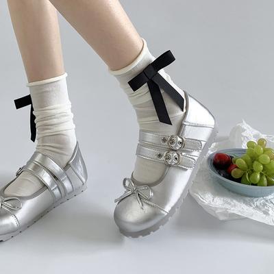 Silver Retro French Round Head Light Mouth Flat-soled Single Shoes Women's 2025 New Summer Soft-soled Ballet Mary Jane Shoes