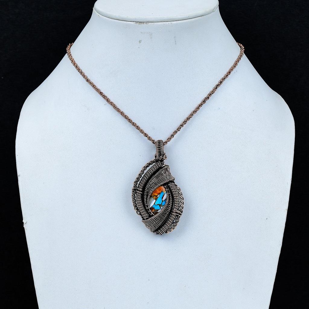 Orange Spiny Oyster Pendant, 999 Copper Wire Wrap Silver Gemstone Jewelry, Handmade Pendant Amazing Jewelry, Gift For Her