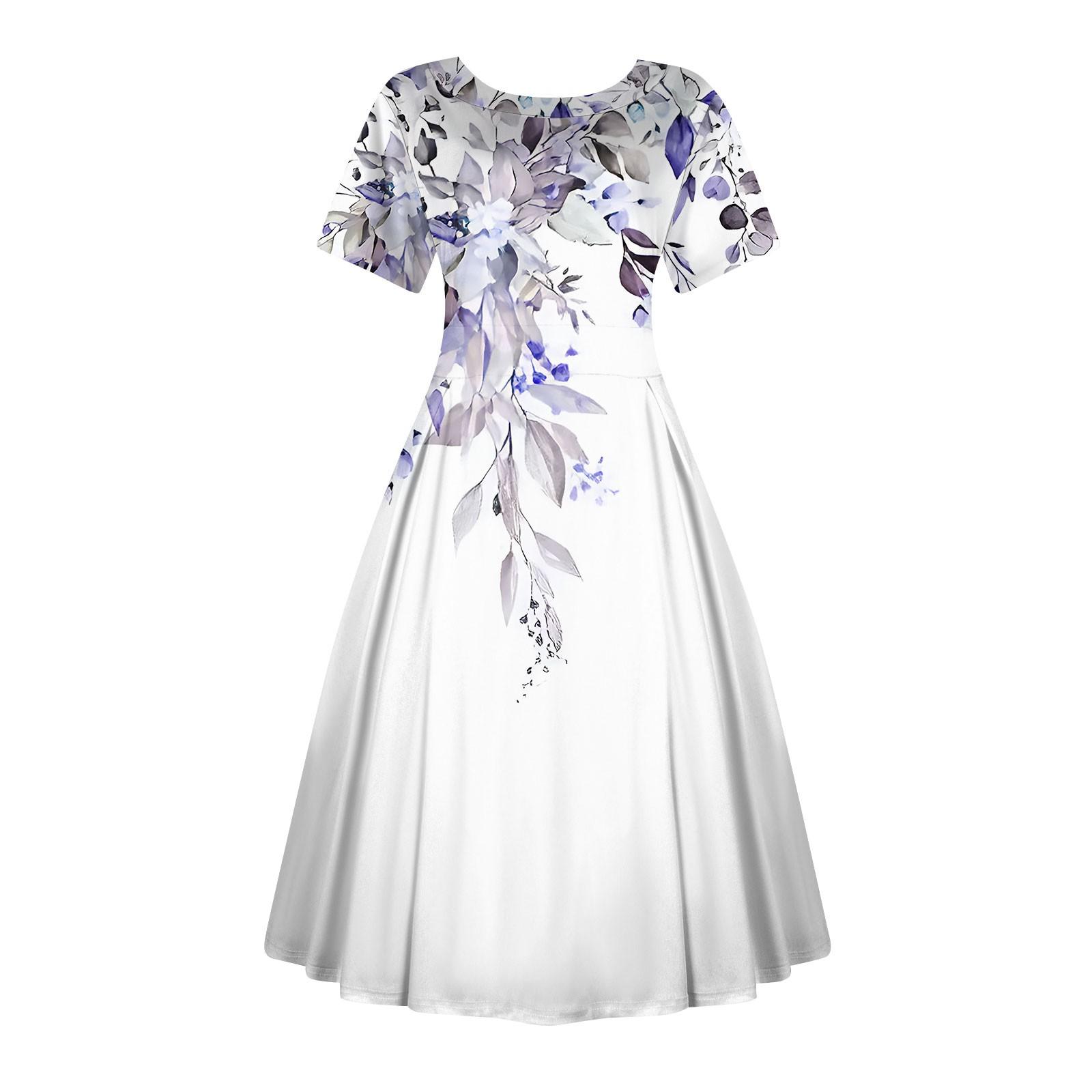 

Женское повседневное модное платье с винтажным принтом, круглые платья миди с коротким рукавом и длинными большими распашными платьями XXXXXL светло-фиолетовый