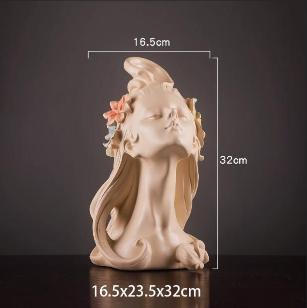 Flower Head Girl Sculpture Resin Figure Decoration Home Livingroom Table Figurines Accessories Art Hotel Desk Statue Ornaments