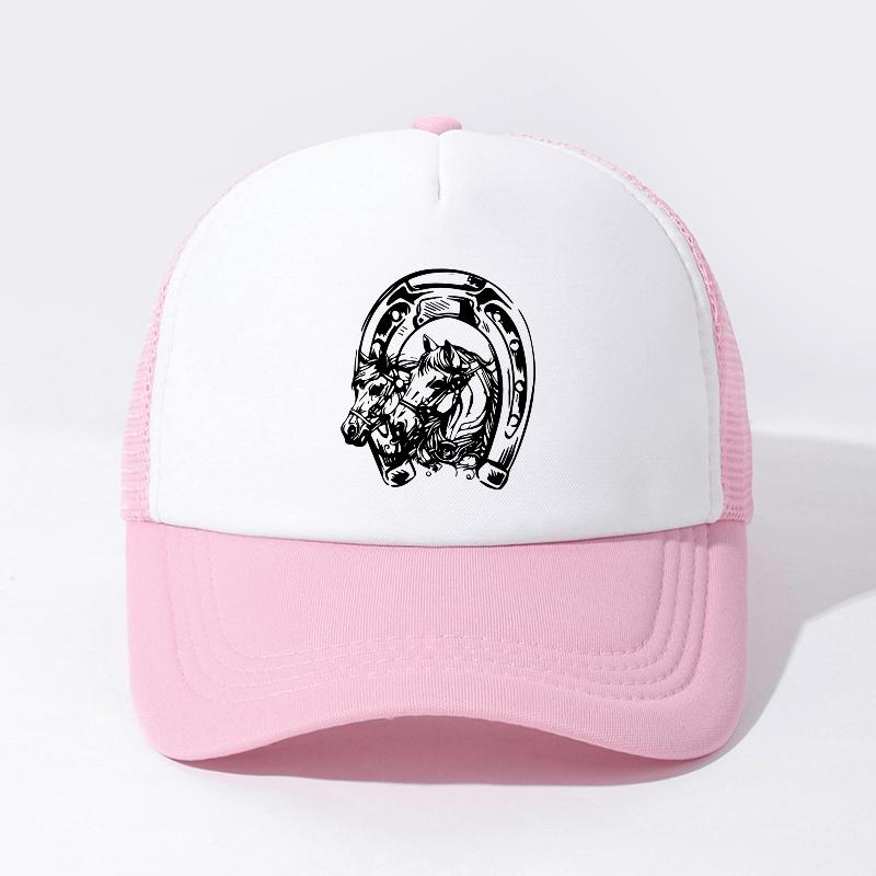 Horseshoe Horse Head Graphic Trucker Hat Breathable Mesh Baseball Cap Unisex Outdoor Fashion