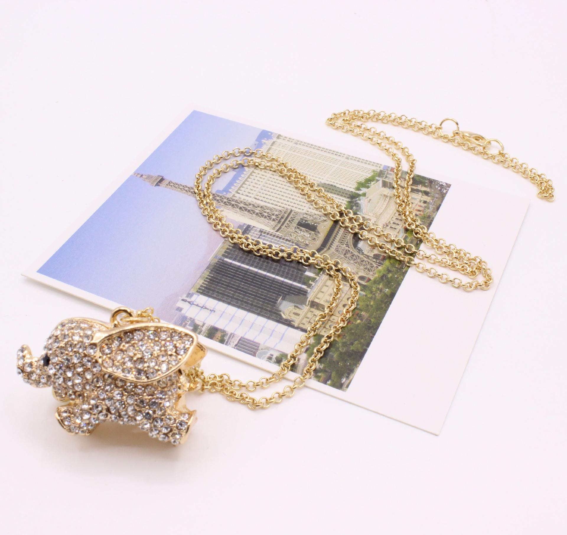 Stylish European  American Rhinestone Elephant Necklace Clavicle Chain