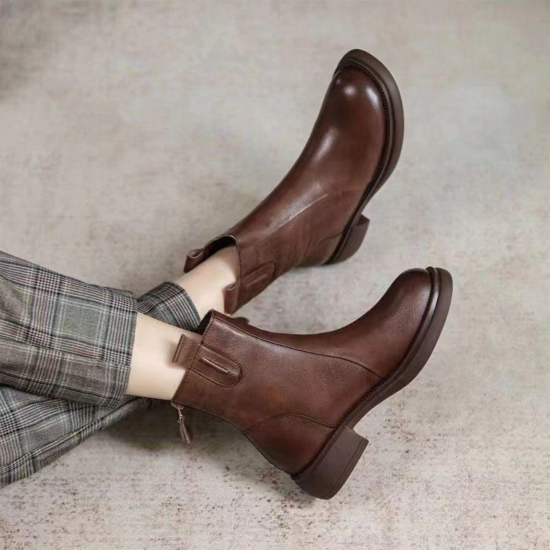 Fashion Leather Booties Zip Retro Style Non Slip Designer Luxury Woman Short Shoes On Offer Chic and Elegant Sale Ankle Boots for Women