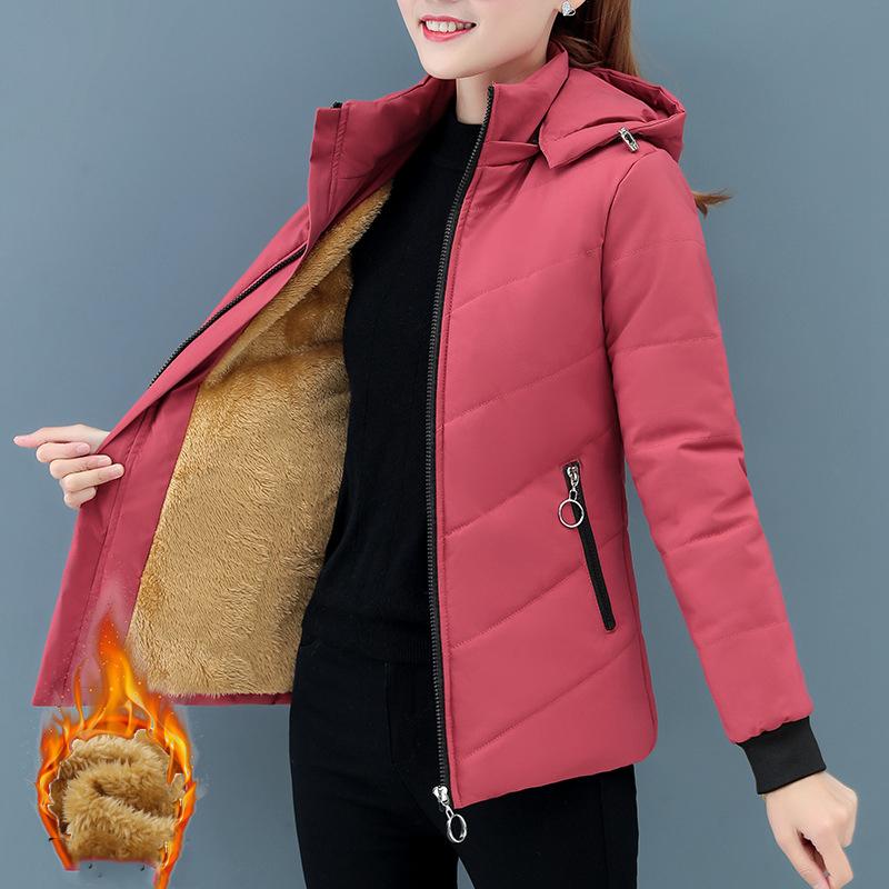 Women Add Velvet Cotton Jacket Female Winter Fleece Warm Hood Fashion Coat Ladies Down Padded Jackets