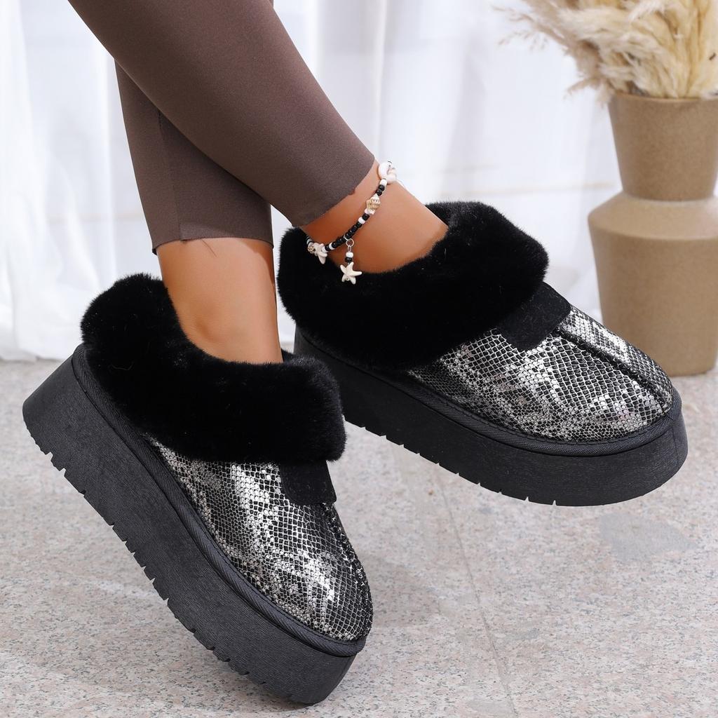 European and American short boots with integrated fur, women's thermal cotton shoes, flip shoes, winter boots, women's large size