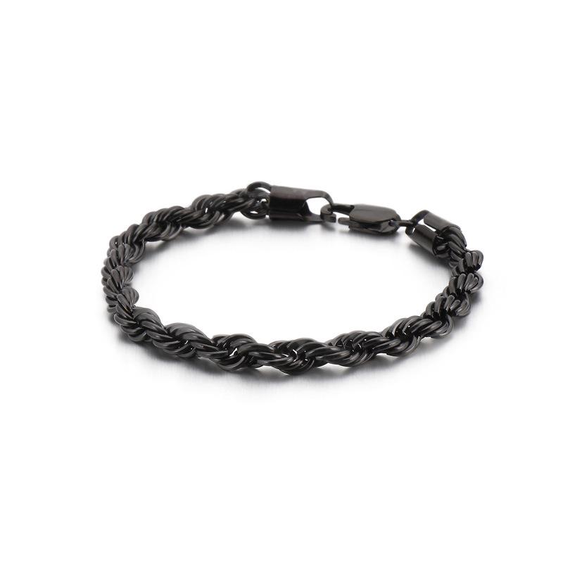 Herren 18k Vergoldetes Gedrehtes Seil Armband, 6mm Edelstahl, Schmuck im Hip-Hop-Stil.