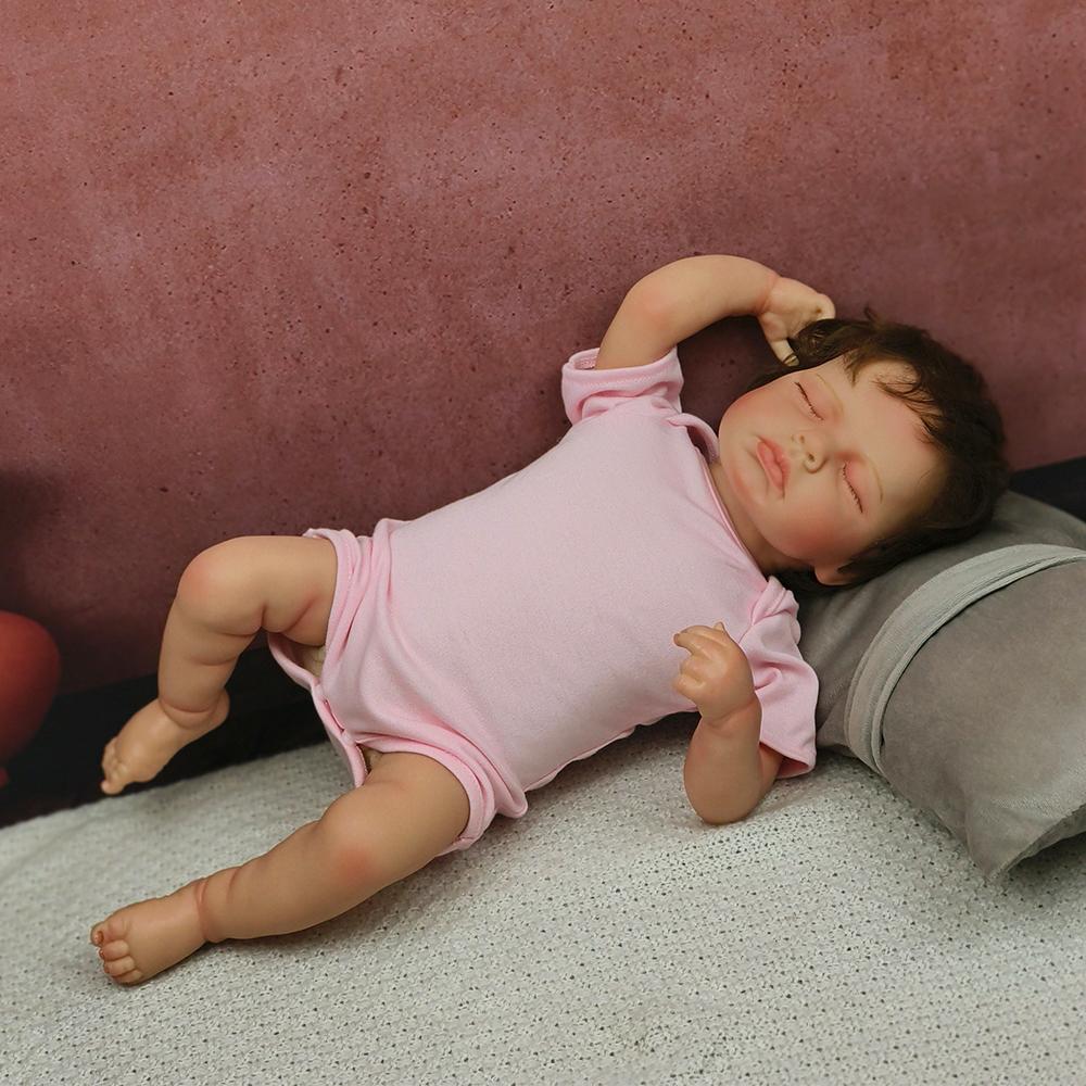 Reborn Baby Doll LOULOU 48CM Handgeknüpftes Haar Puppe Spielzeug Lebensechtes Echtes Weiches Neugeborenes Baby Handgemachtes Kunstpuppenspielzeug