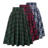 Damen Rock Hoher Elastischer Bund Weiter Saum A-Linie Colorblock Karomuster Locker Knöchellang Weich Taschen Retro Rüsche Elegant
