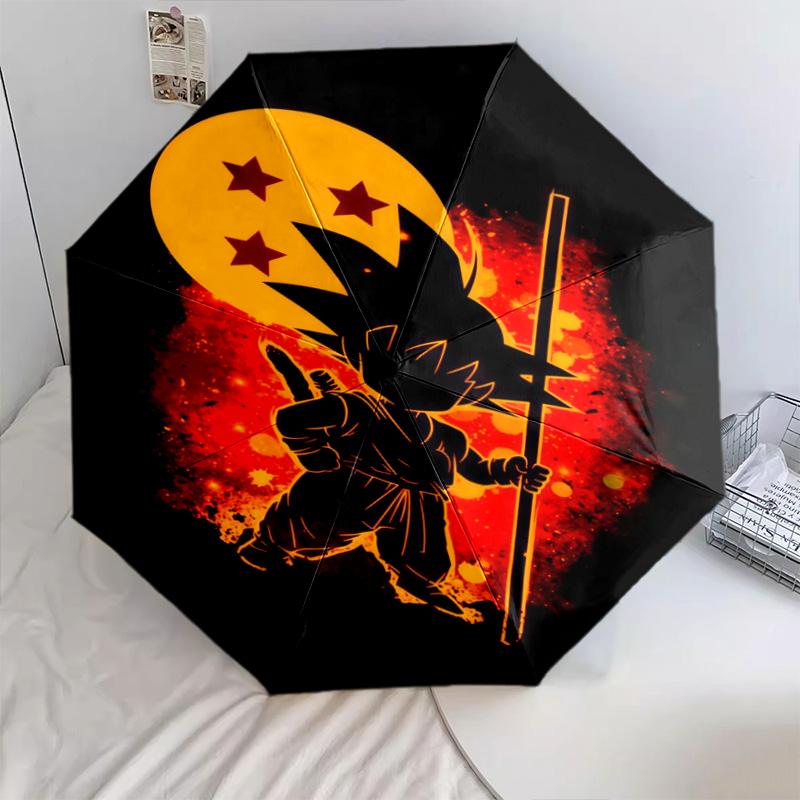 1 PC Automatic Folding Umbrella - Son Goku Pattern Portable Foldable Design With 8 Ribs Christmas Birthday Gifts