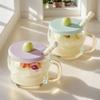 Breakfast Cup with Lid Spoon Milk Cup Handle Oat Cup Transparent Cup Glass Milk Yogurt Cup for Kitchen Bowl Portable Cereal Jar