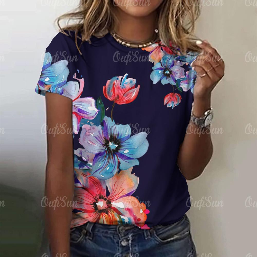 2026 Top Women Flower Printed Women's T-Shirt Oversized T-Shirt 3D Popular Clothes Women Clothing Short Sleeve Tees Blouse