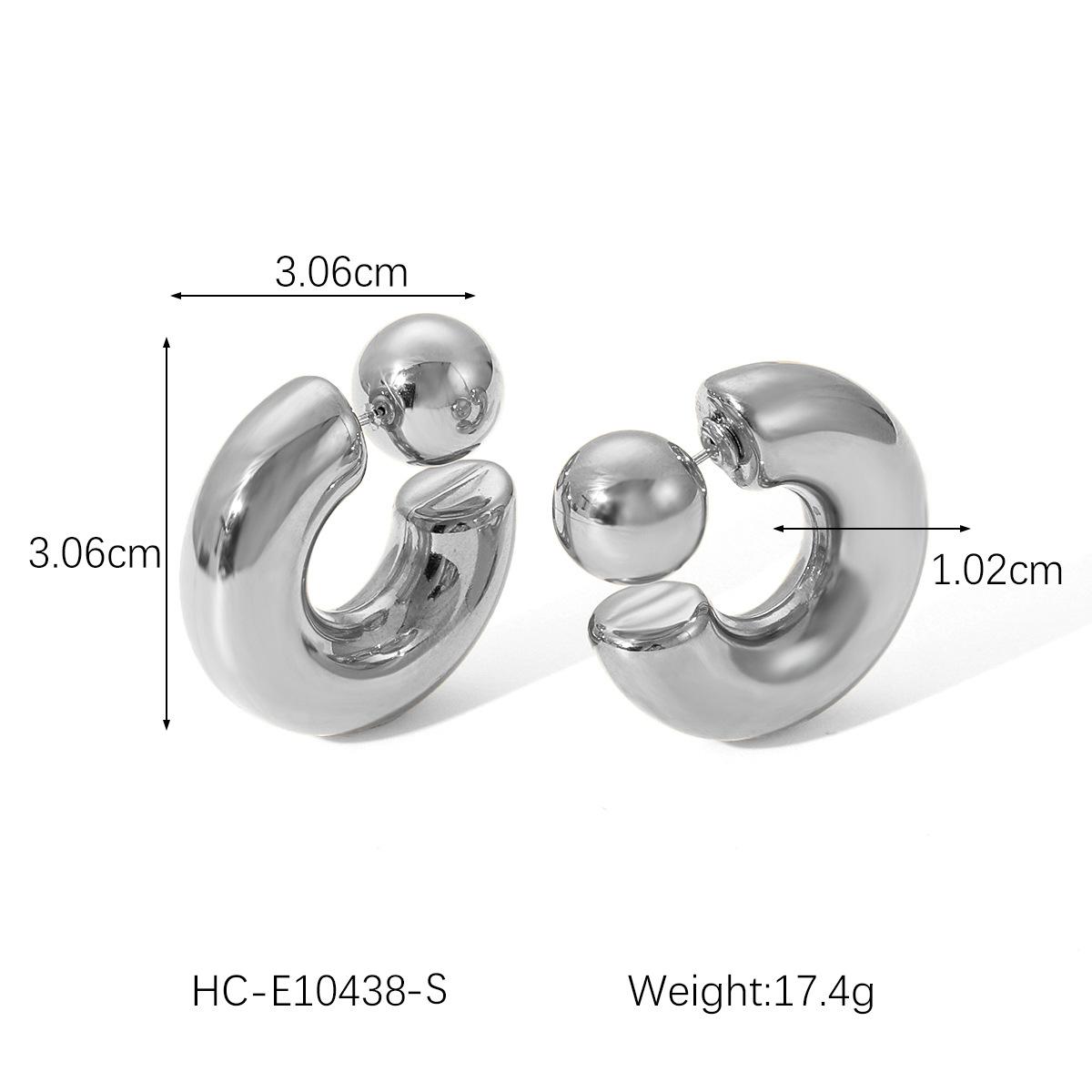 

European and American ins stainless steel earrings, front and rear C-shaped earrings, titanium steel earrings for women срібний