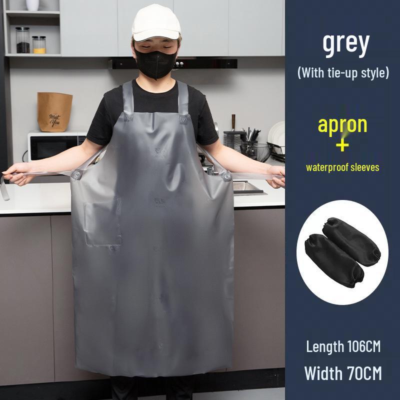Waterproof Oil-Proof Soft Leather Apron for Kitchen, Dishwashing, Seafood Prep, and Catering - Unisex Long Style.