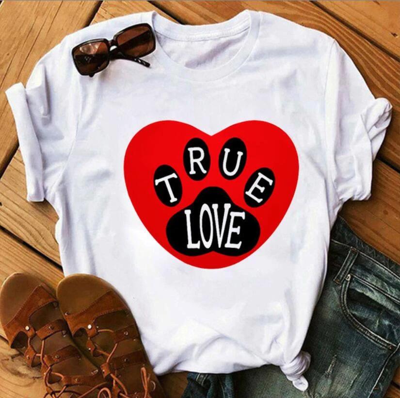 Women's Large Size Short Sleeve Crewneck T-Shirt Cartoon Hand-Painted Dog Paw Print Warm Polyester Fabric Summer Fashion
