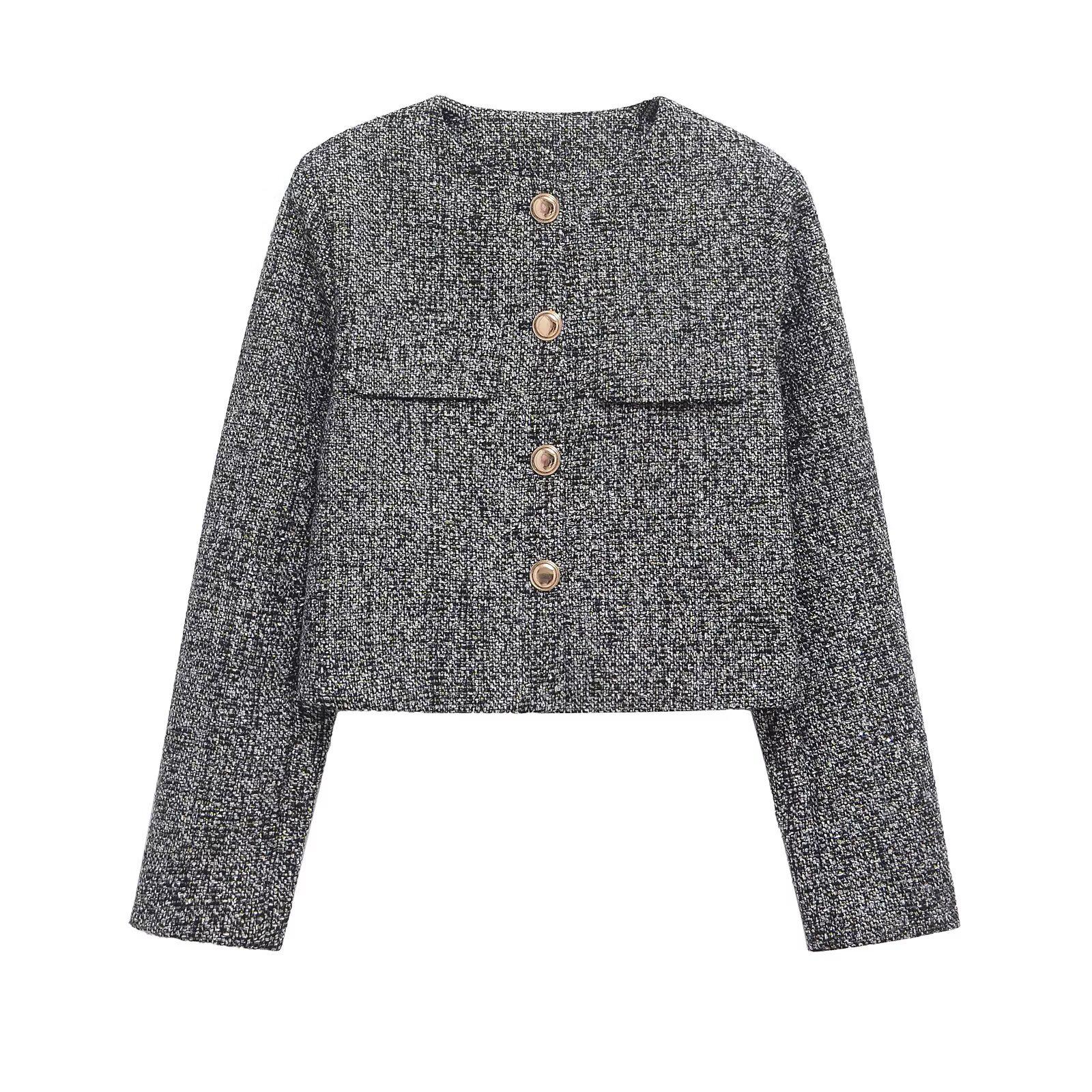 

Spring 2025 Women s Textured Round Neck Short Jacket M