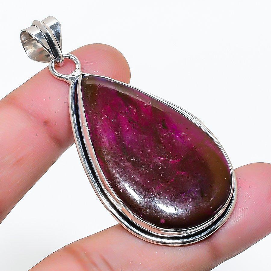 Natural Pink Labradorite Gemstone 925 Sterling Silver Jewelry Pendant 2.17" AP-14776