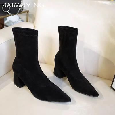 Dámské kotníkové boty z semiše se špičatou špičkou na vysokém podpatku Módní boty Žena 2025 Trend Zimní Designerské Procházkové Elegantní Sexy Mujer Botas