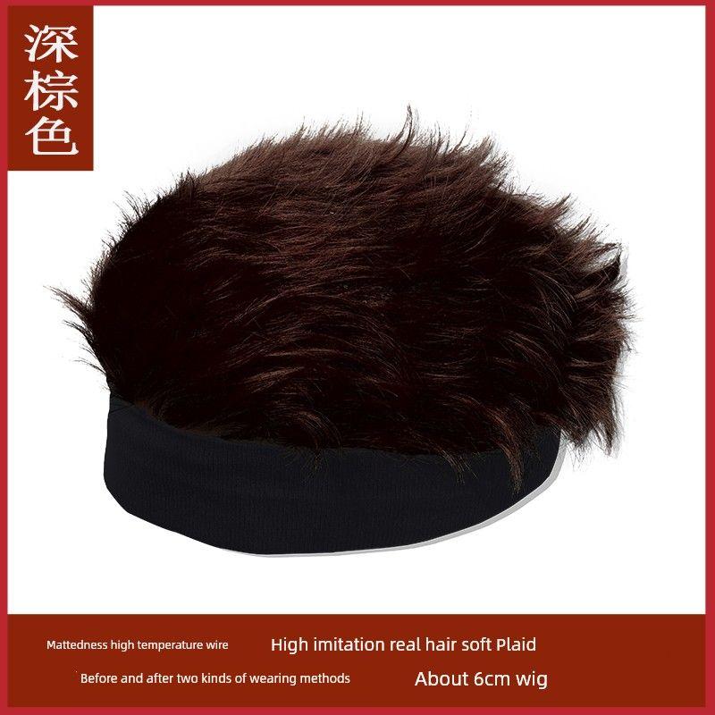 

Men s Wig Hat One-Piece Head Short Hair Men s Hair Band Curly Hair Fashion Men s High-End Wig Cap Bald Men Dark Brown Hole Style