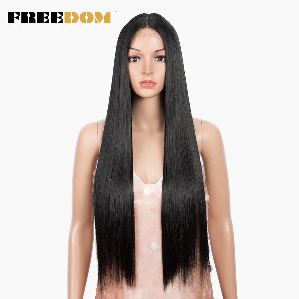 FREEDOM Synthetic Lace Wig 30 Inch Long Straight Wigs Soft Rainbow Colorful Blue Blonde Ginger Wigs For Black Women Cosplay Wig