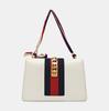 [Pre-Owned] Sylvie Gold Buckle Striped Web Satin Bow Wide Shoulder Strap Leather Handbag - Very Good #SLR7VW