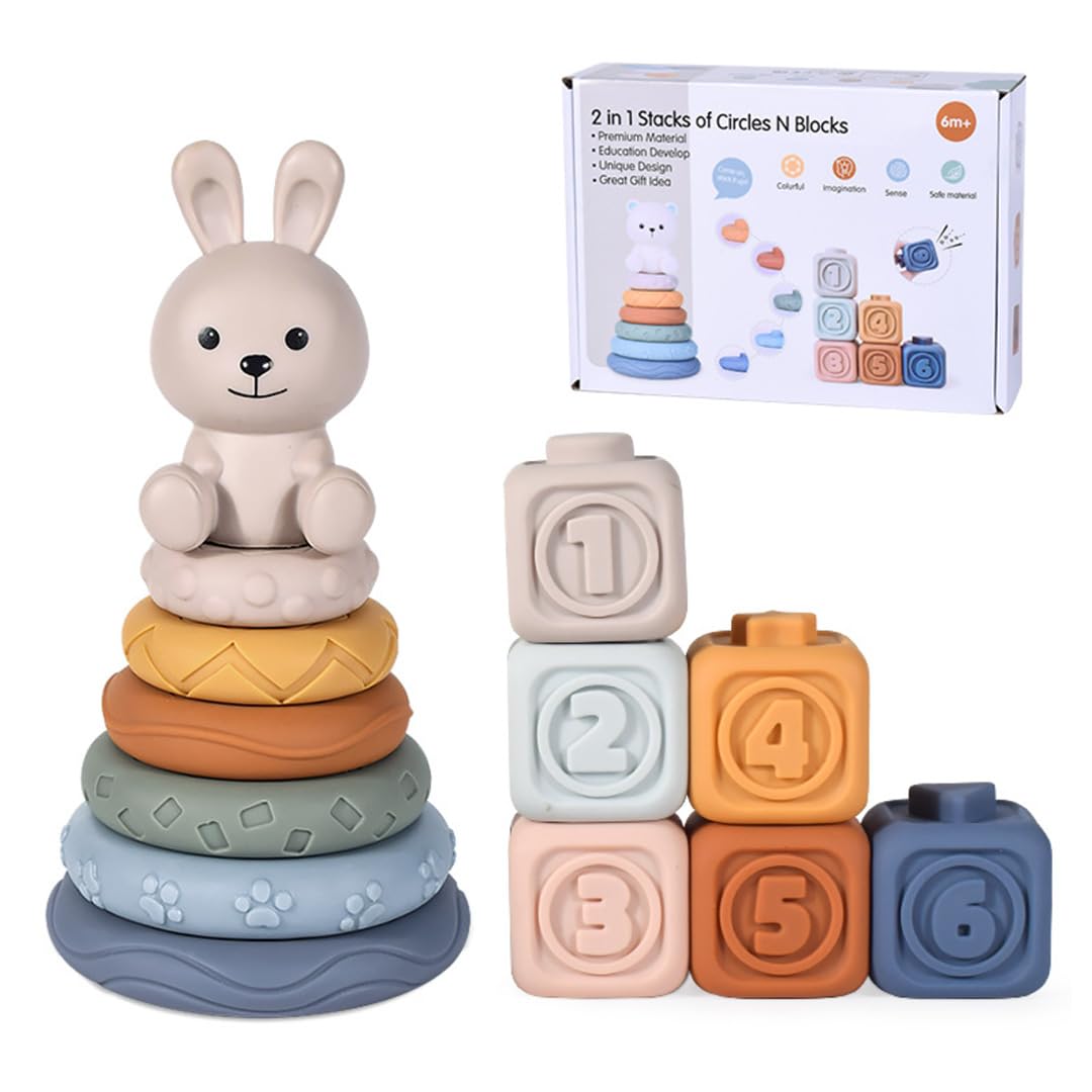 

TOMMYFIELD Montessori Toys for 1-Year-Olds, Educational Toys, Vinyl Building Blocks, Soft Toy (Rabbit) [Used]