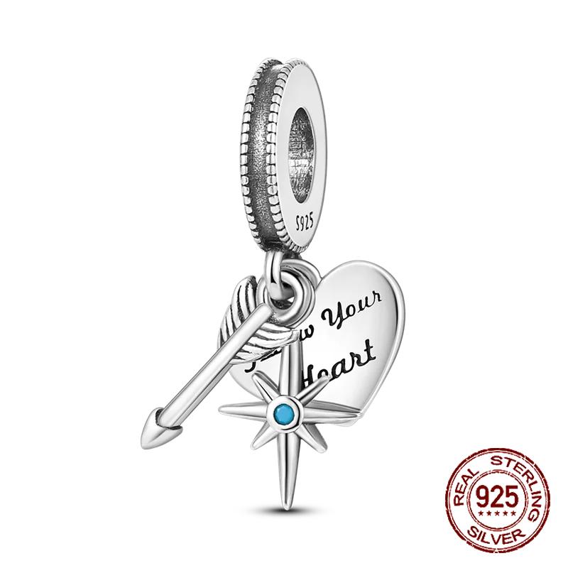 Inlaid Zircon Charm Beads Copper Color Love Heart Snake Dangle Fit Original Bracelet Charms Pendant Jewelry