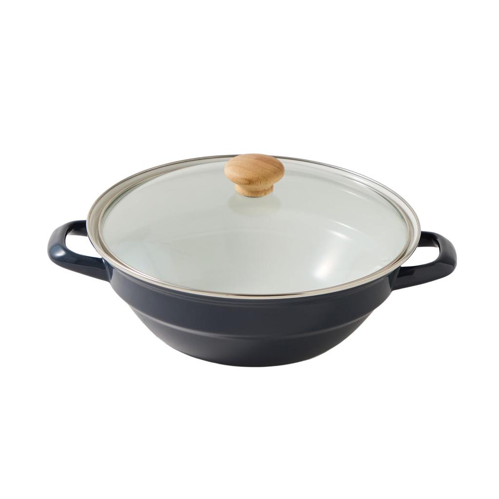 Fuji Enamel Earthenware Easy to Gray Pot, Enamel, Double-Handled Pot, Clean, Payne's