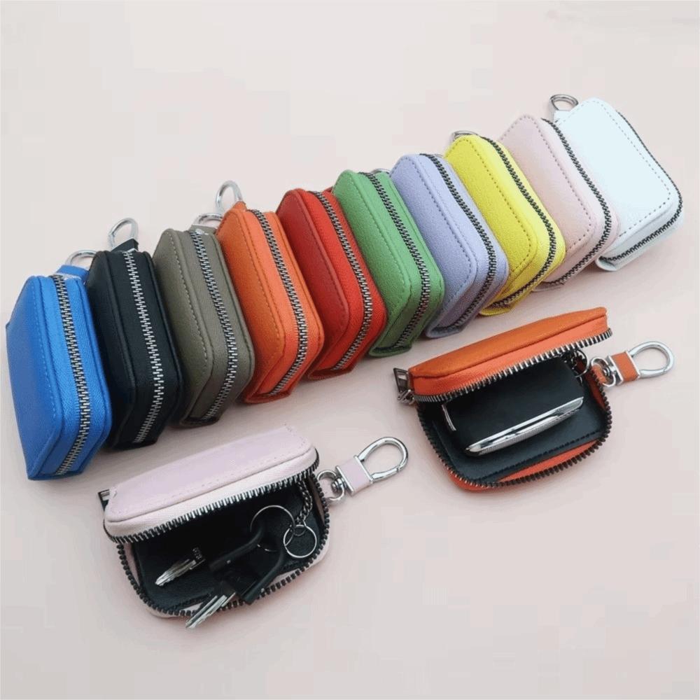 Multifunctional PU Leather Key Holder Bag Zipper Closure Compact Design Key Case Waist Hanging Key Organizer Car Keys