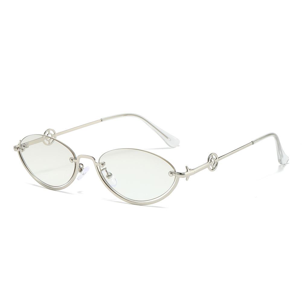 Trend street glasses men's new half frame trimmed sunglasses women oval Internet celebrities gradual change color sunglasses